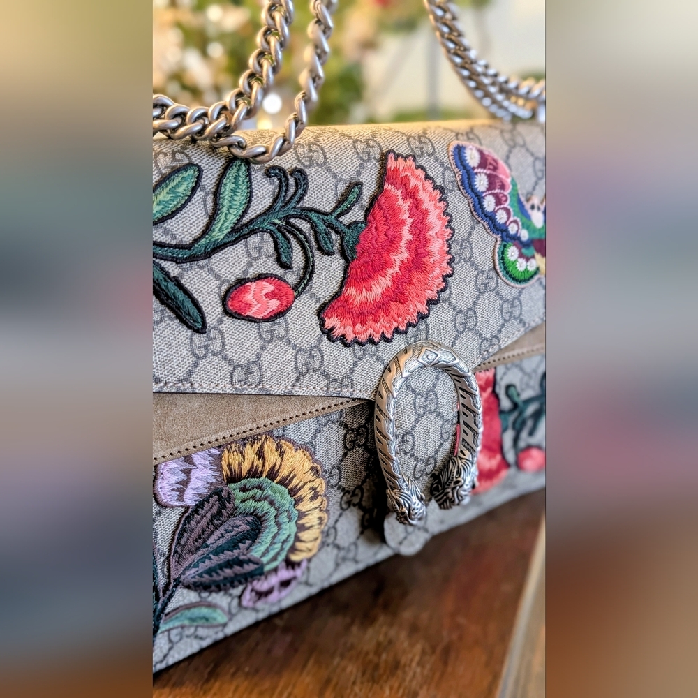 Gucci GG Supreme Canvas Embroidered Butterfly/Flowers Dionysus Shoulder Bag - Picture 9 of 14